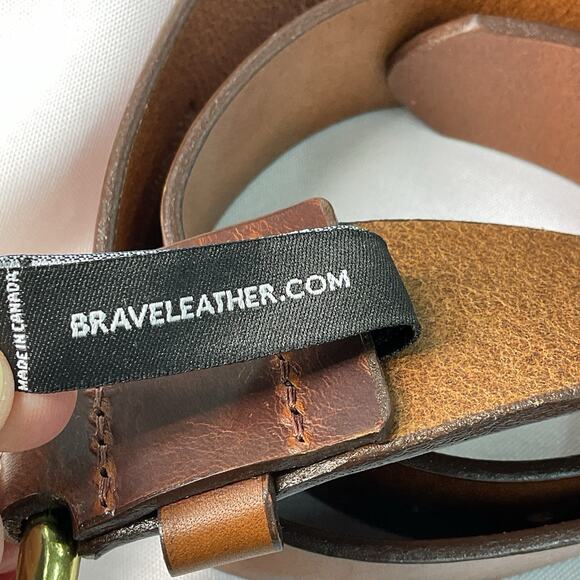 Brave 1992 Brown Italian Leather Belt Men Large Gold Tone Buckle Cognac